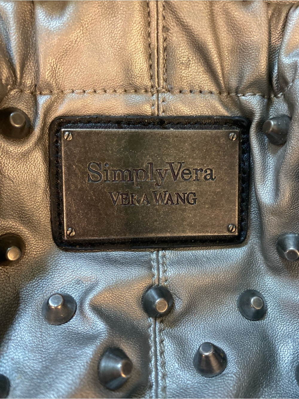 Simply Vera Vera Wang Silver Studded Shoulder Bag with Black Handle - Picture 3 of 7